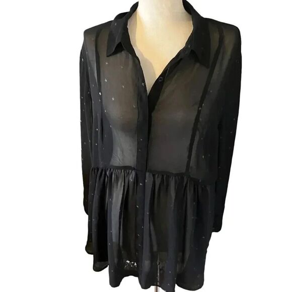 Lane Bryant Black Sheer Women’s Blouse with Gold Stars Size‎ 18/20 - Picture 2 of 9